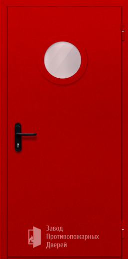Фото двери «Однопольная с круглым стеклом (красная)» в Серпухову