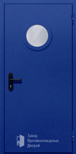 Фото двери «Однопольная с круглым стеклом (синяя)» в Серпухову