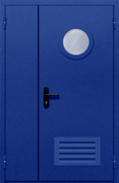 Фото двери «Полуторная с круглым стеклом и решеткой (синяя)» в Серпухову